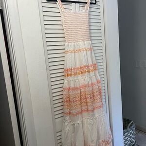 Zara White and Peach Smocked Top